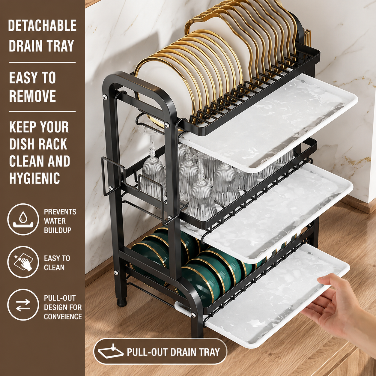 3-Tier Large Capacity Dish Drying Rack - Image 3
