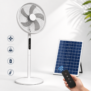 Rechargeable Solar Standing Fan with Remote Control – Energy-Saving Pedestal Fan with Solar Panel