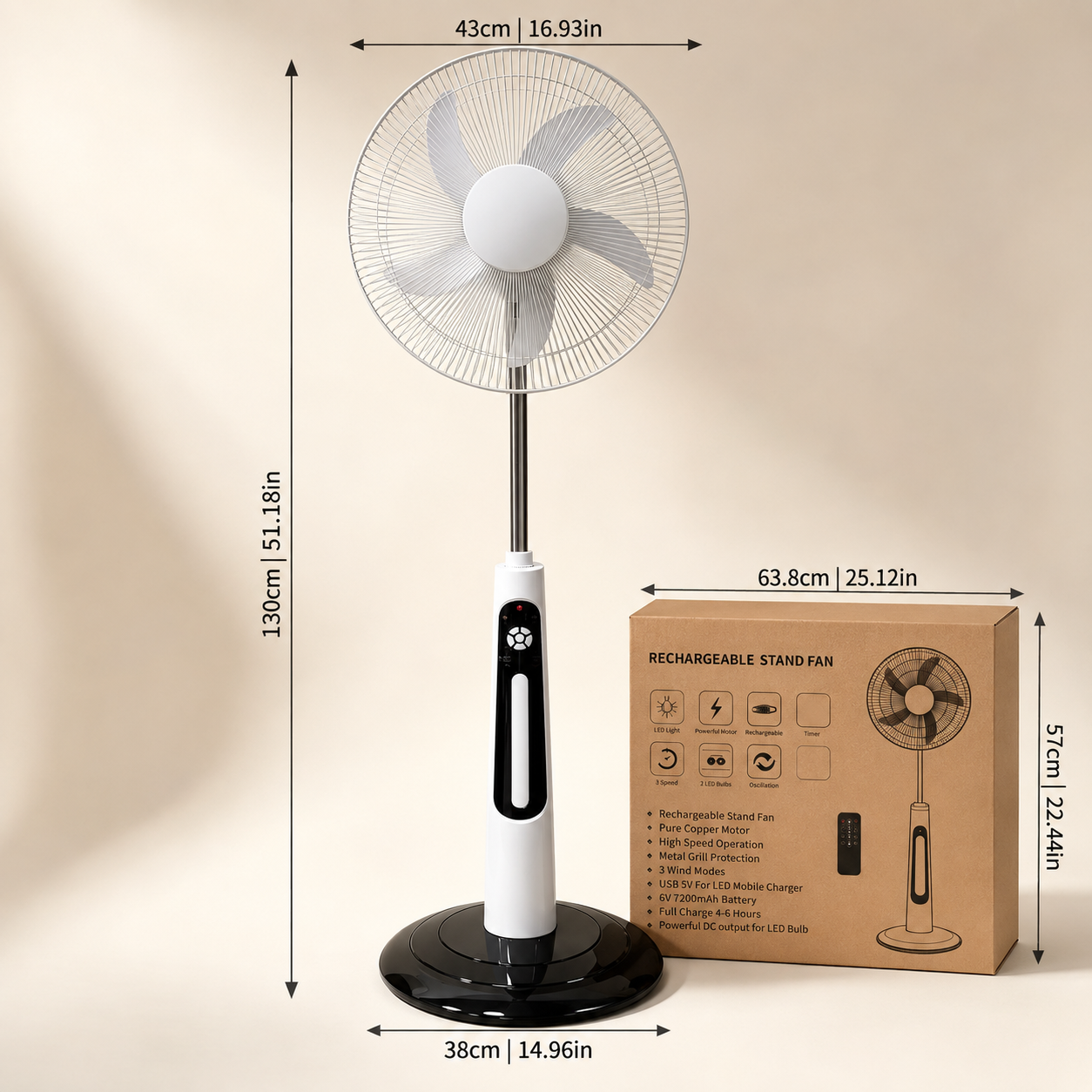 Solar Rechargeable Standing Fan with LED Lights & Remote Control - Image 4