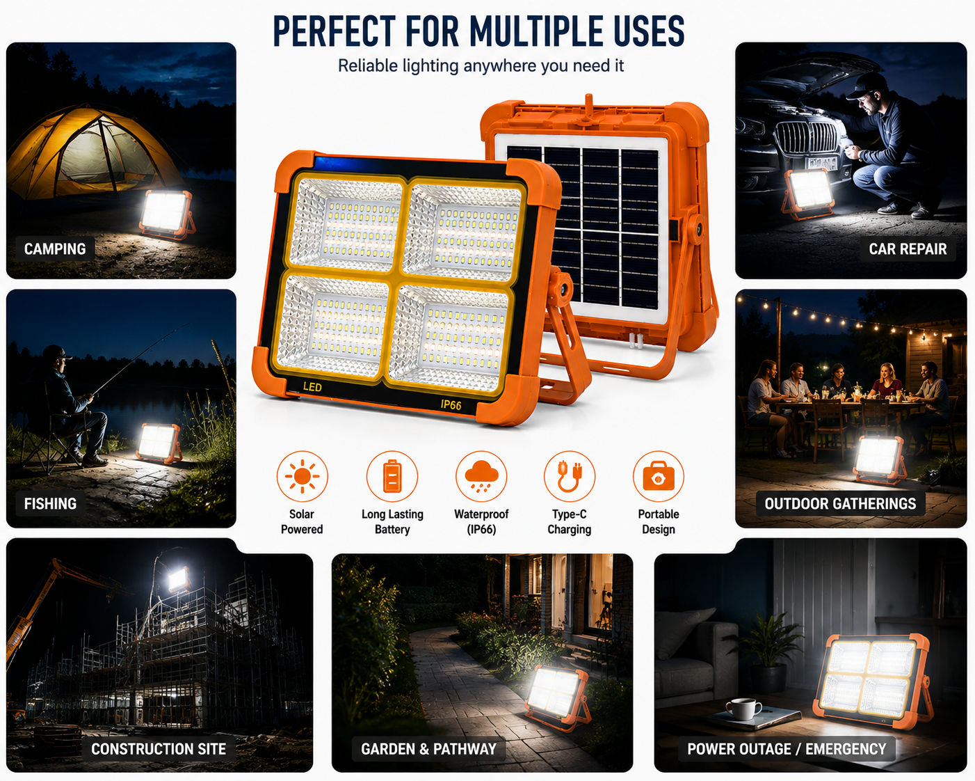 500W Solar Rechargeable LED Lamp & Type-C Fast Charging Option - Image 5