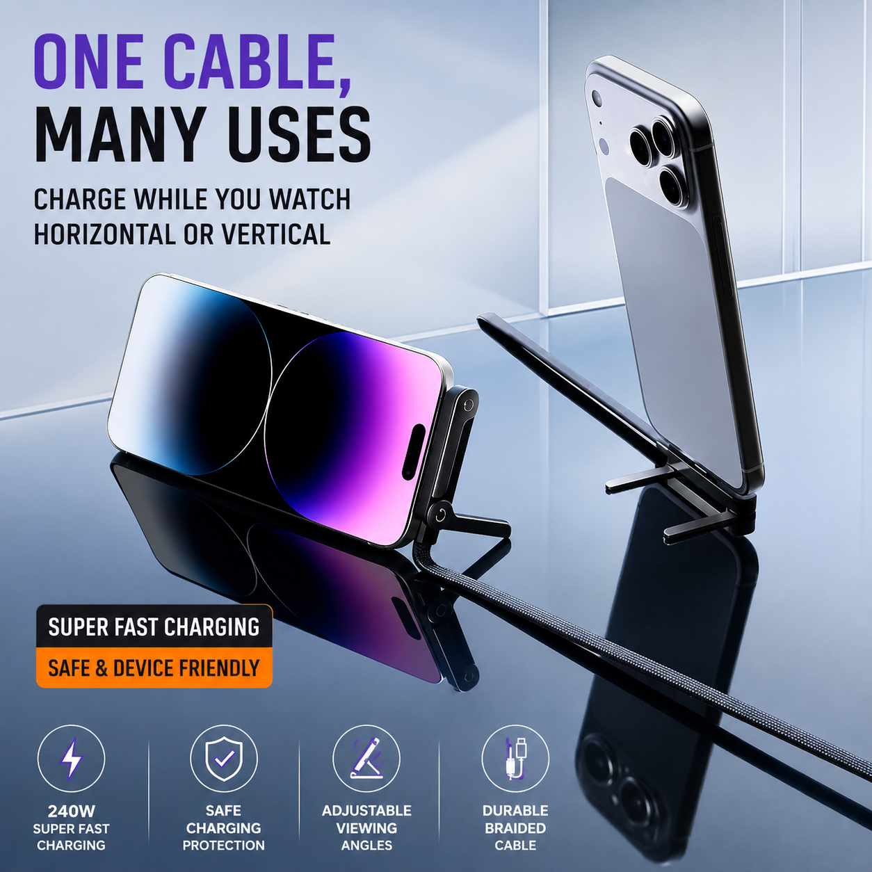 Zappa 240W Foldable Phone Stand USB-C Cable