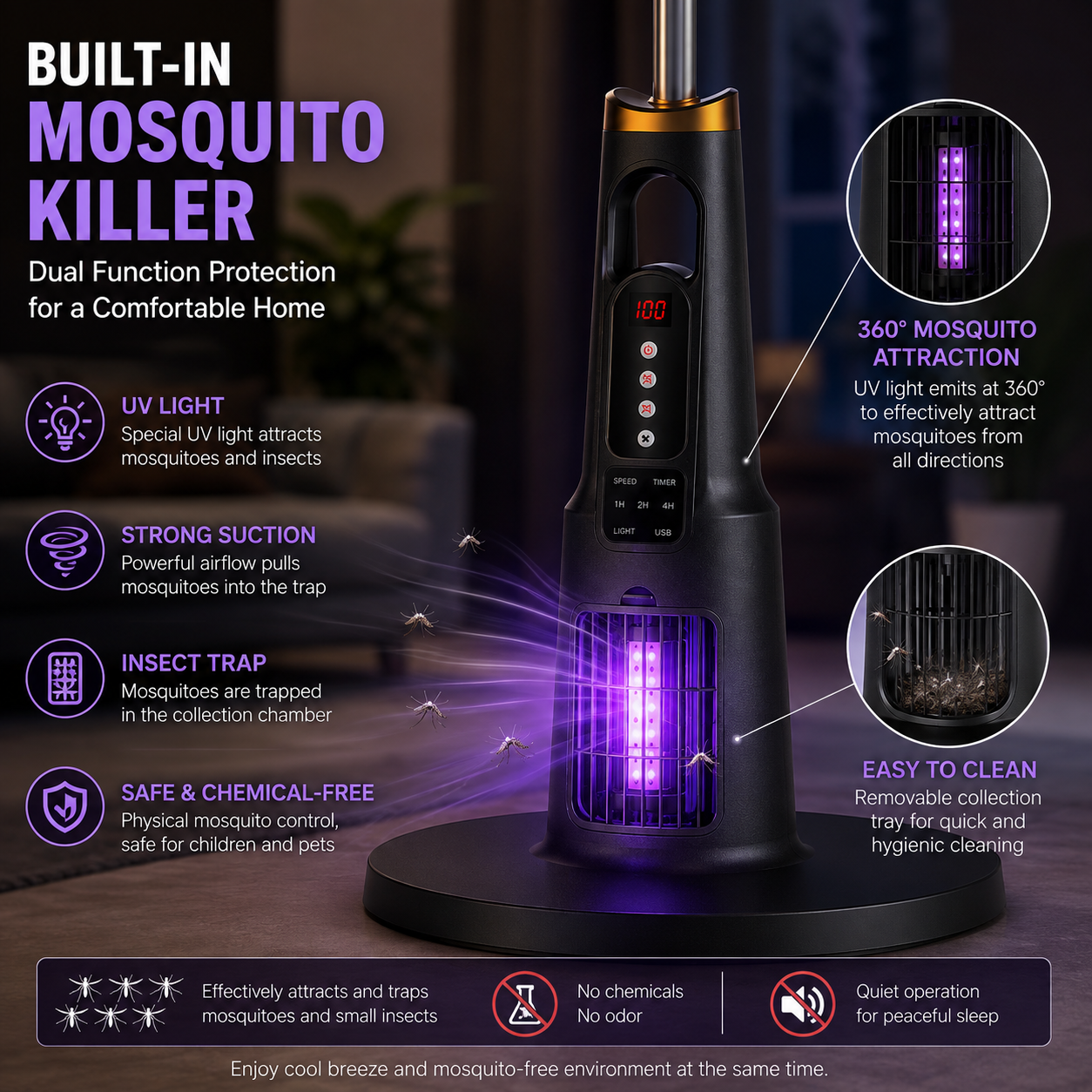 Multifunctional Solar Rechargeable Standing Fan with Built-In Mosquito Killer - Image 3