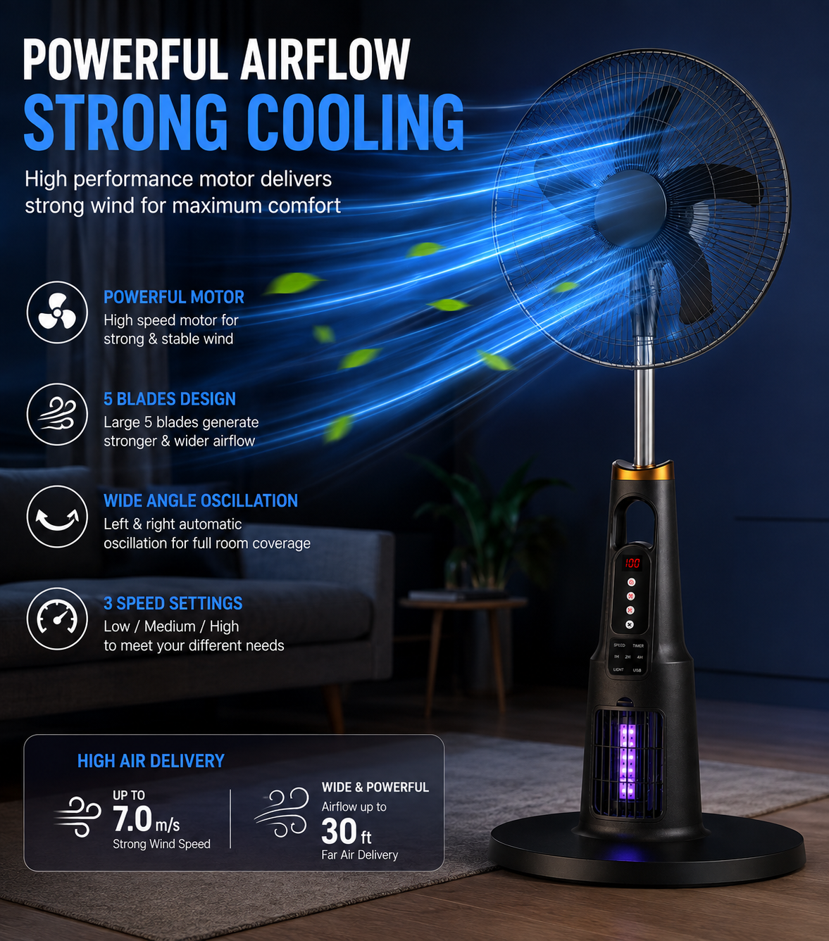 Multifunctional Solar Rechargeable Standing Fan with Built-In Mosquito Killer - Image 2
