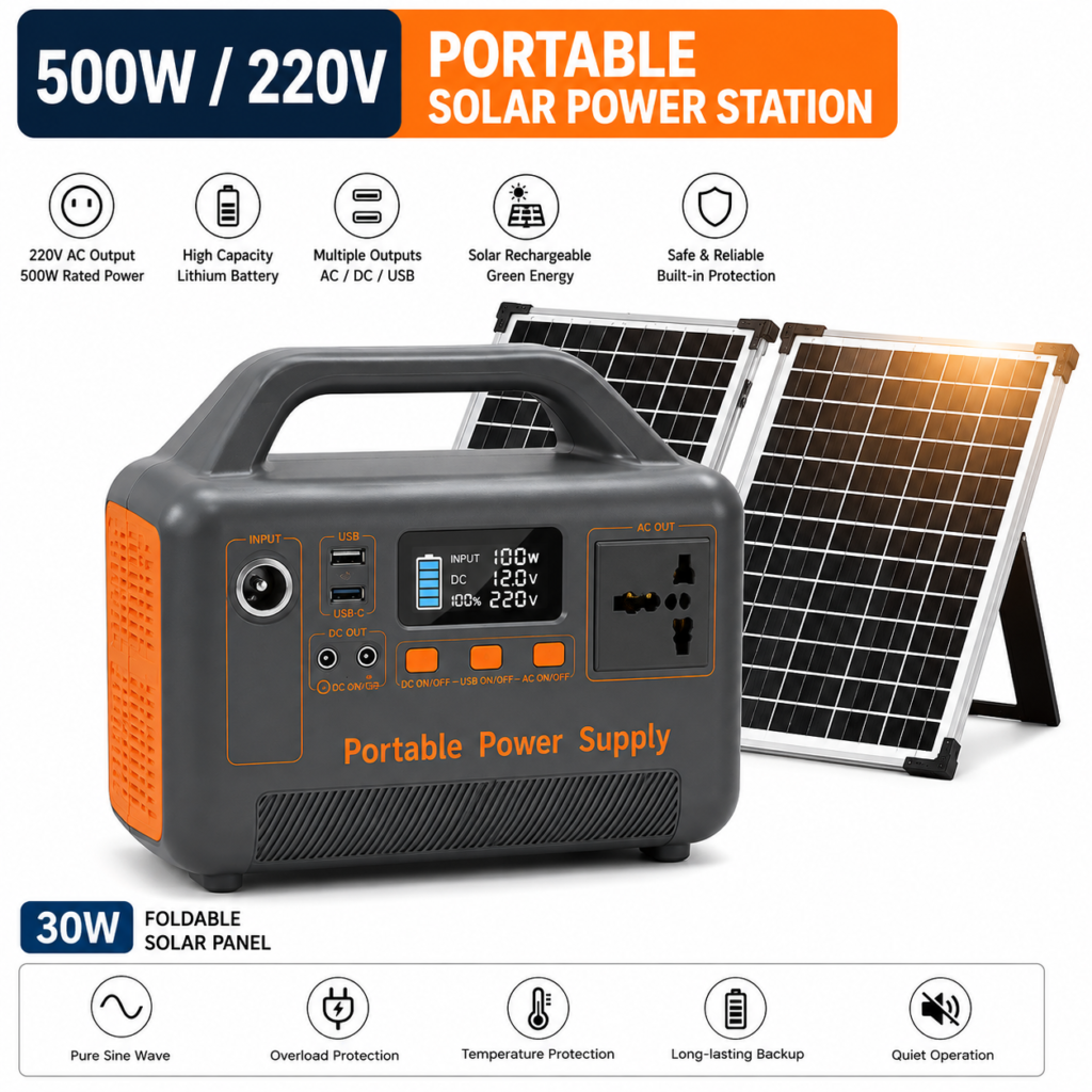 Portable Solar Power Station – 400W / 500W, 220V