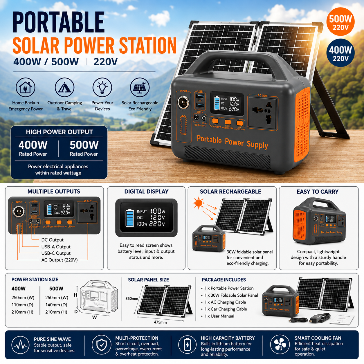 Portable Solar Power Station – 400W / 500W, 220V - Image 2