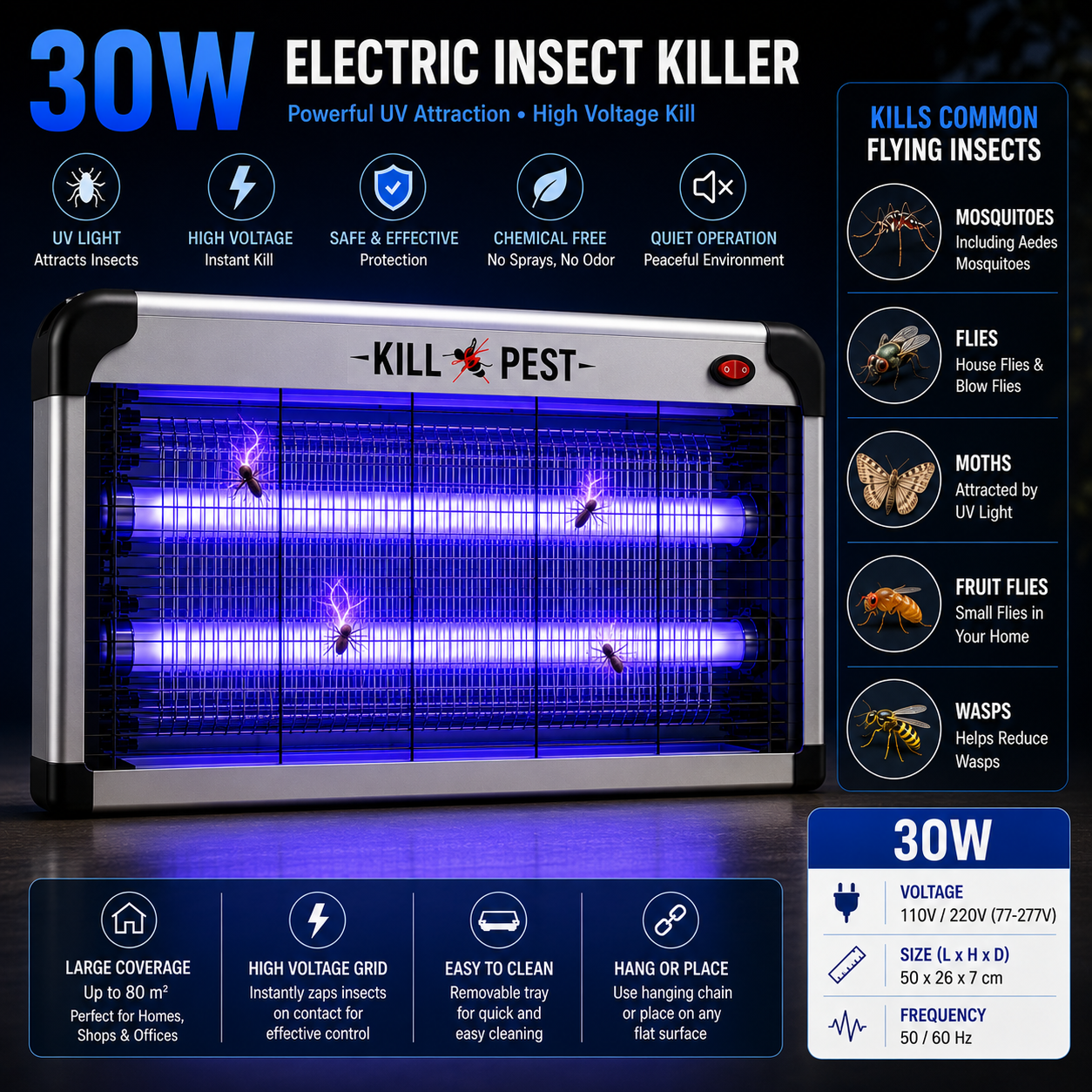 Electric Mosquito & Flying Insect Killer – UV Bug Zapper 30W