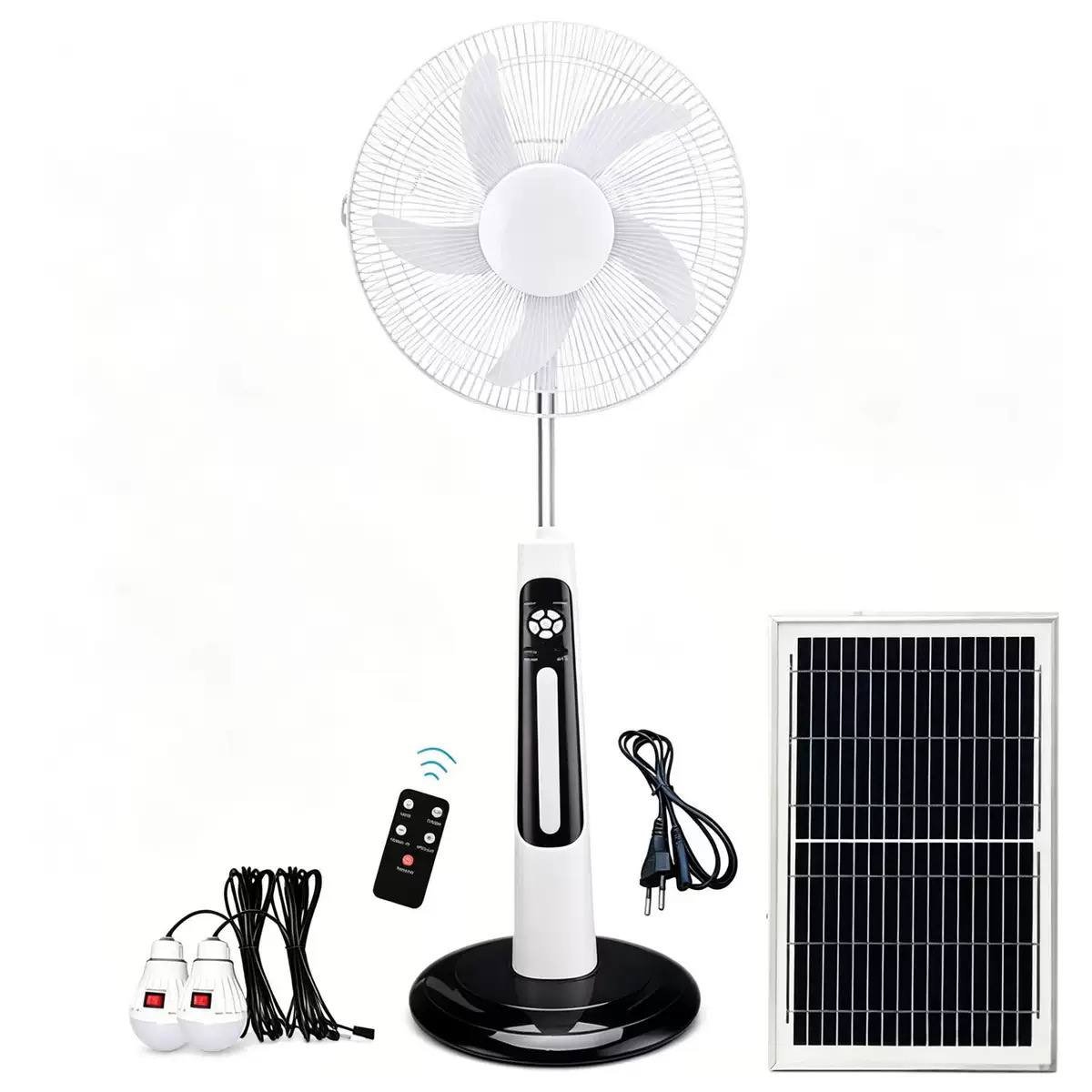 Solar Rechargeable Standing Fan with LED Lights & Remote Control - Image 3