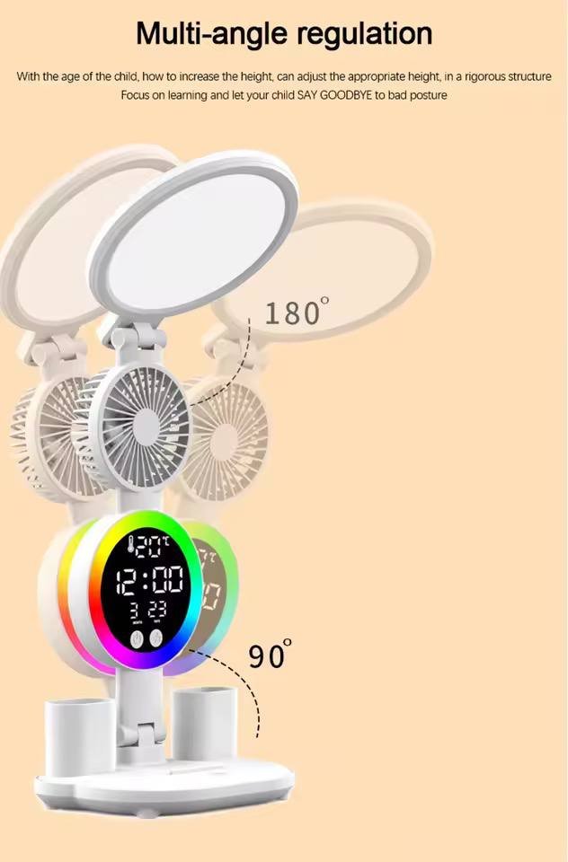 Smart LED Desk Lamp with Fan, Digital Clock & Pen Holder - Image 3