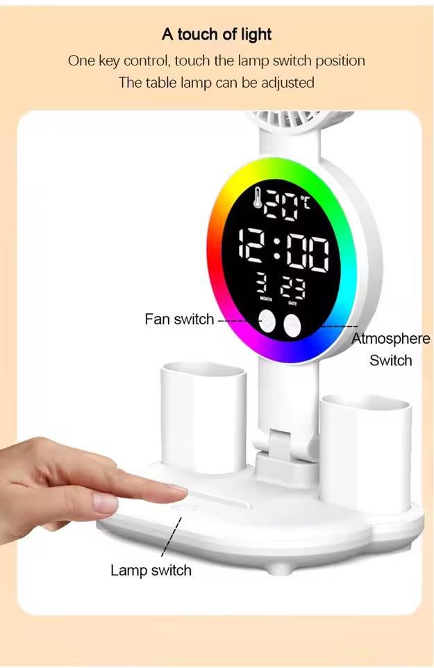 Smart LED Desk Lamp with Fan, Digital Clock & Pen Holder - Image 6