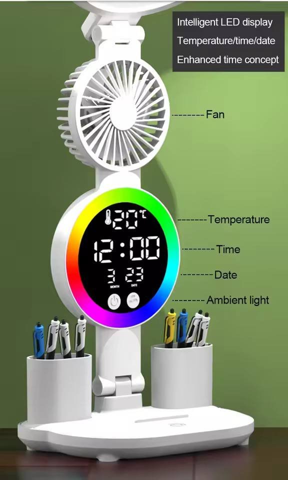 Smart LED Desk Lamp with Fan, Digital Clock & Pen Holder - Image 9