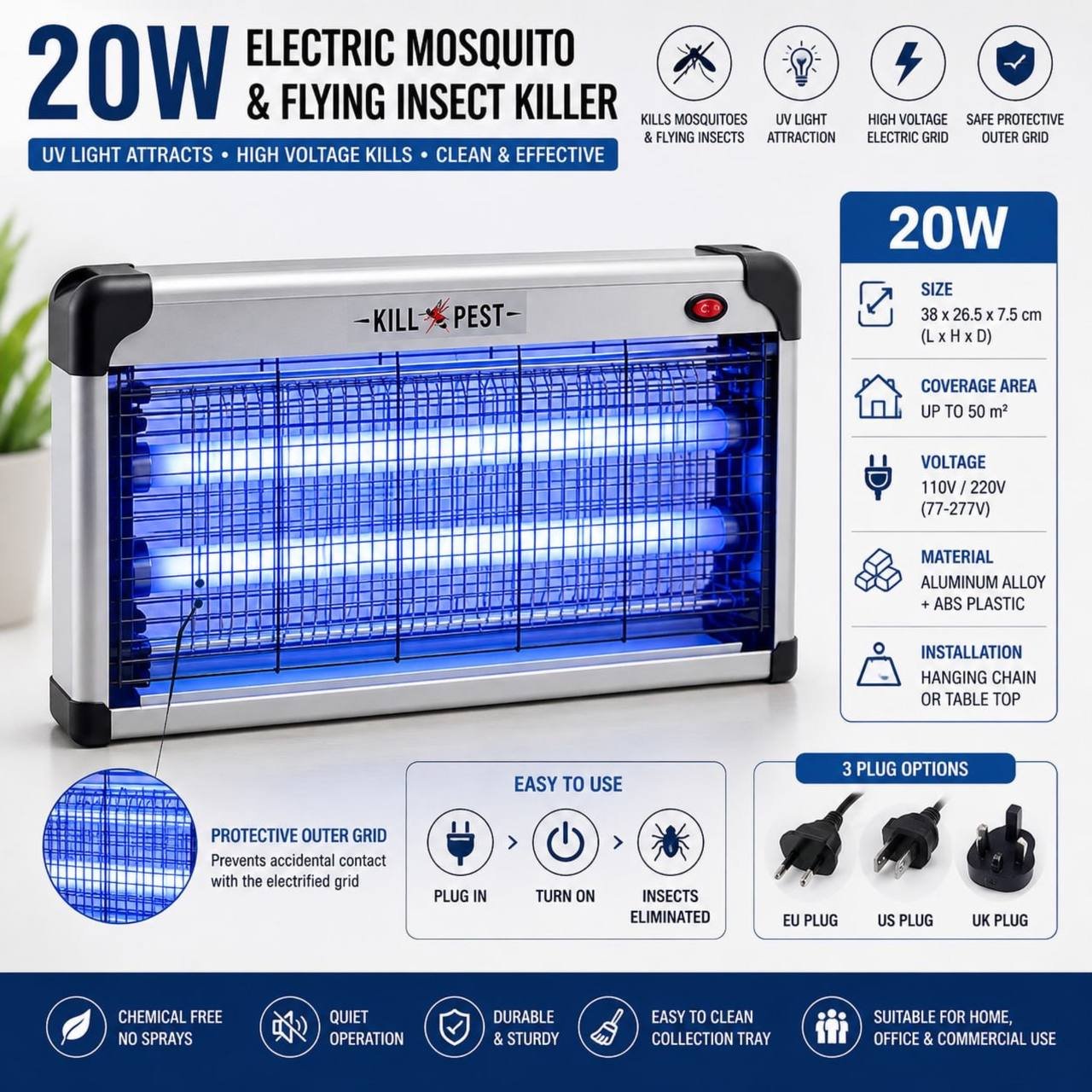 Electric Mosquito & Flying Insect Killer – UV Bug Zapper 20W